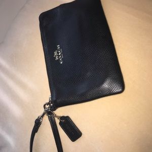 Black leather coach wristlet